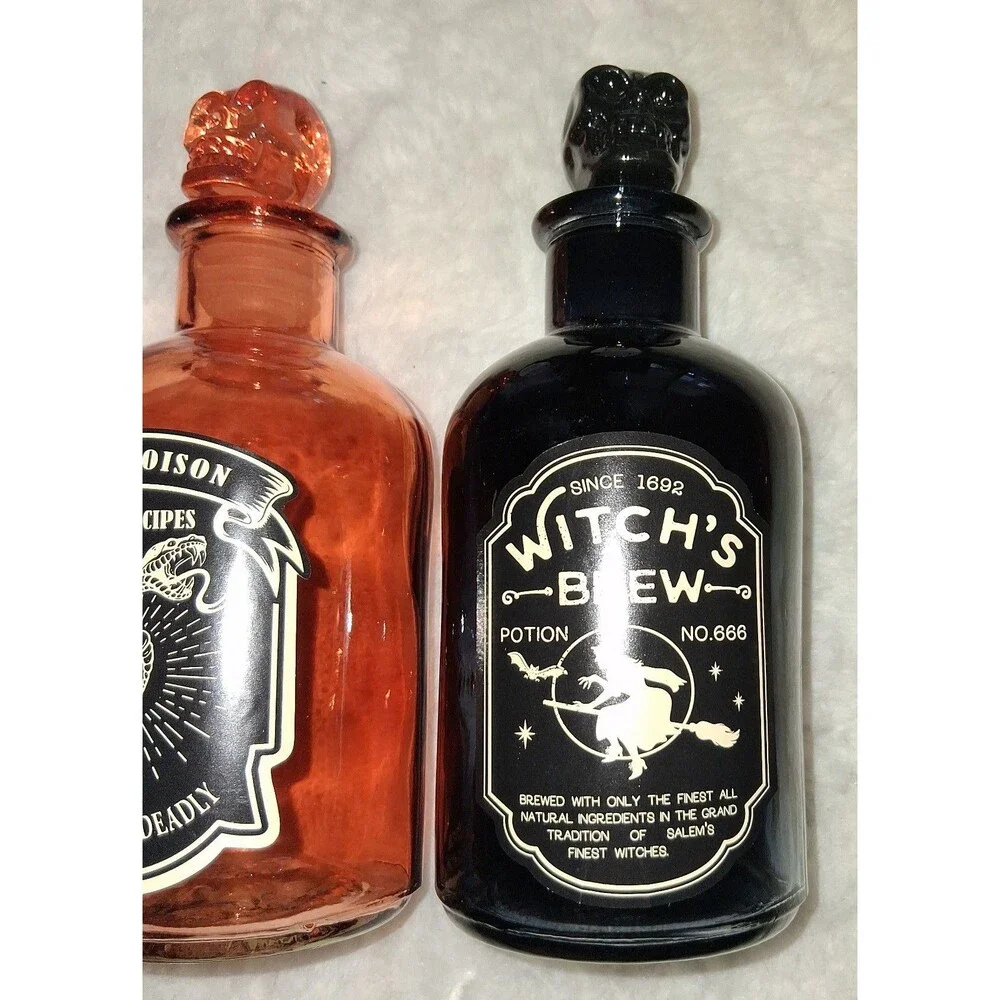 Set of 3 Halloween Witch Potion Bottles - Unfiltered Poison, Snake Poison, Witch